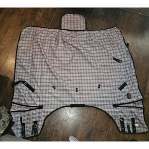 HILASON Western Horse Stable Turnout Blanket Quilted Blue Plaid 66in READ